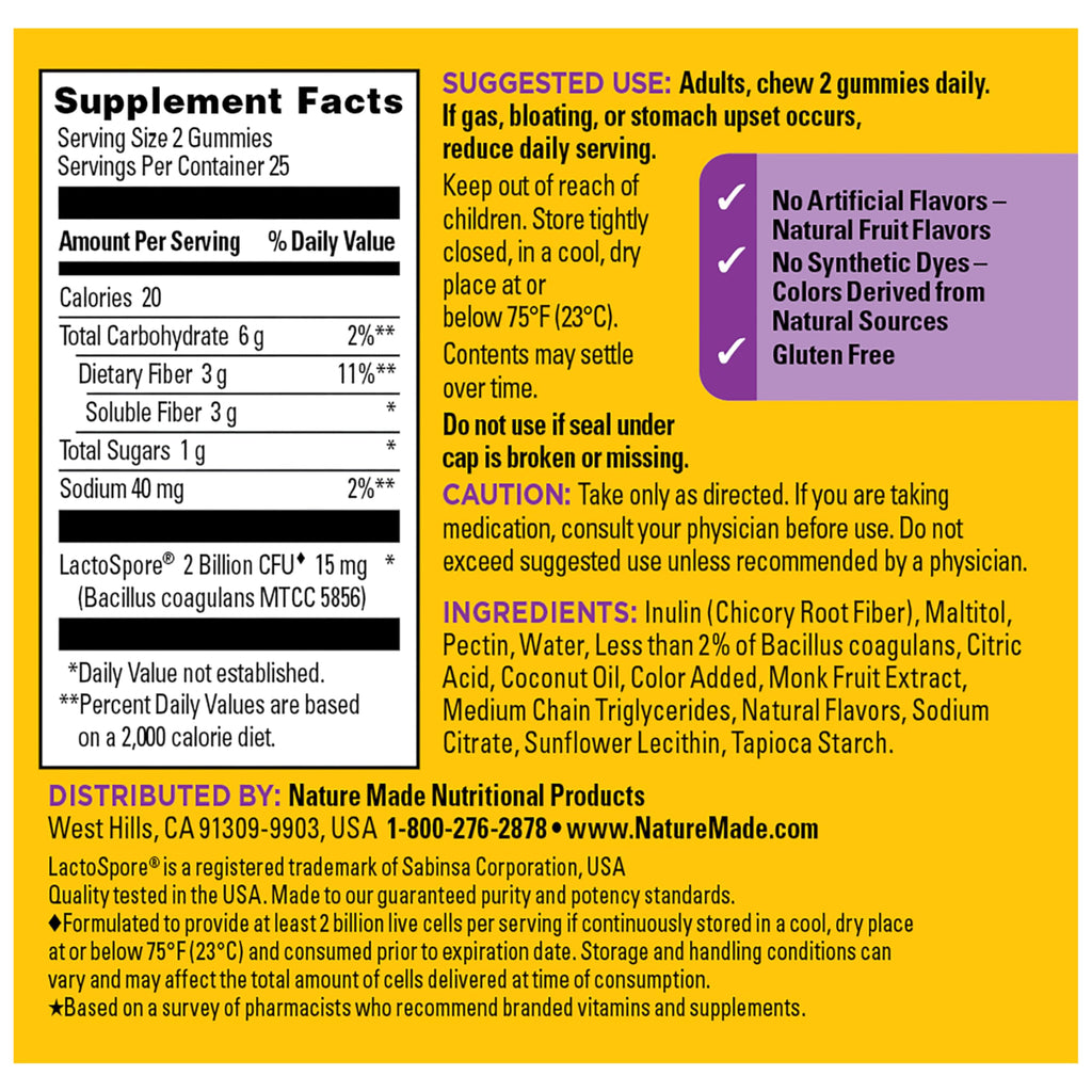 Nature Made Probiotic + Prebiotic Fiber Gummies, 50 Gummies
