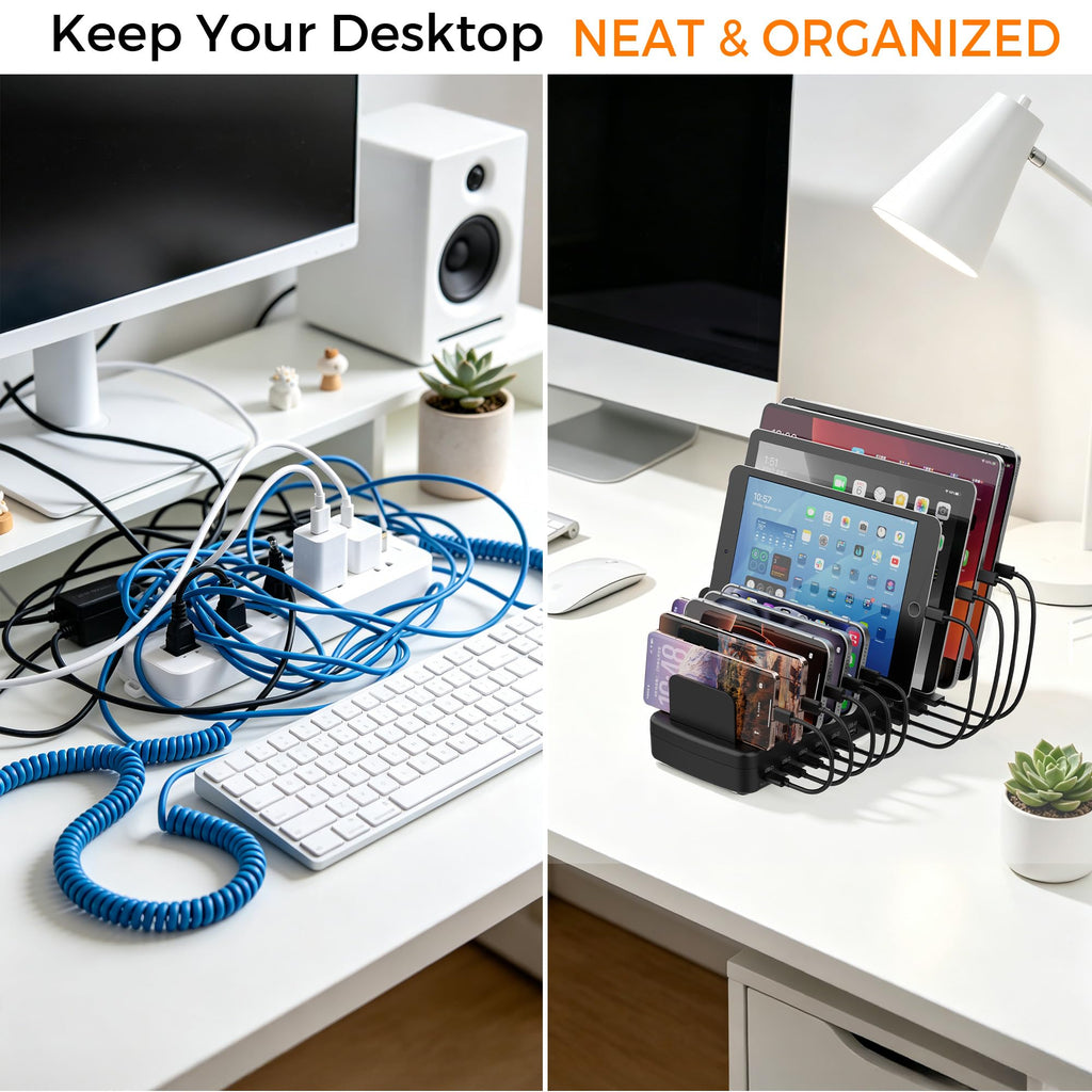 Charging Station for Multiple Devices, Adjustable Dividers Charger Dock