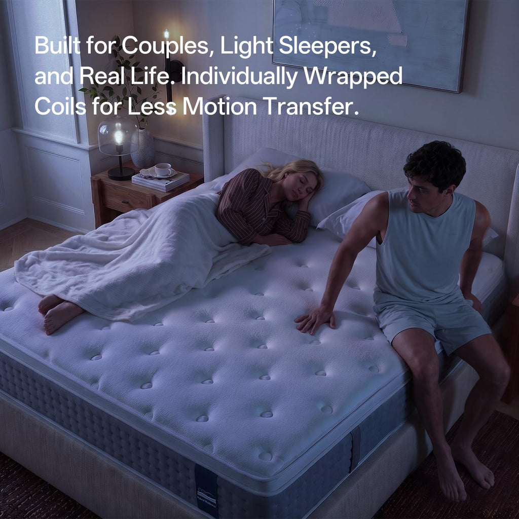 King Size Mattress, 14 Inch Hybrid Matress with Memory Foam & Individual Pocket Springs, King Mattress in a Box, Pressure Relief, Edge Support, Motion Isolation