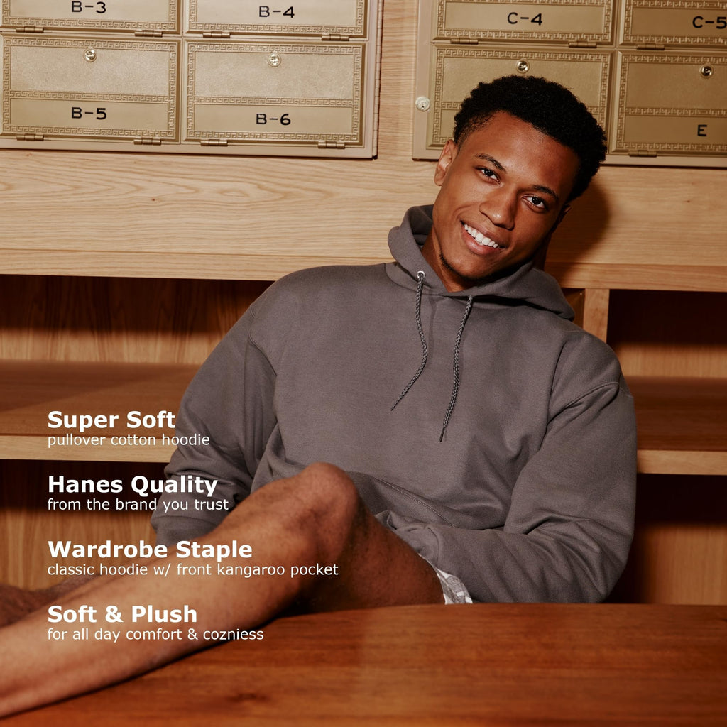 Hanes Men's Pullover EcoSmart Hooded Sweatshirt, denim blue, Large