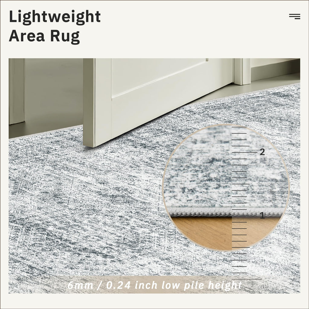 Soalmost Washable Area Rug 8x10 Large Soft Grey Rugs for Living Room