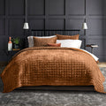RECYCO Channel Box Stitch Velvet Quilt Set, King Size, Rusty Burnt Orange