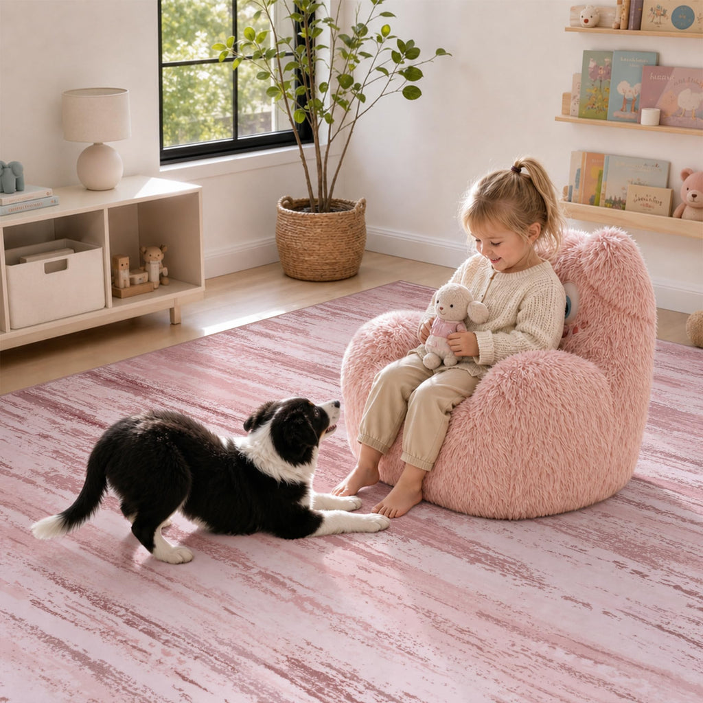 tchdio Pink Rug-5x7 Area Rugs for Living Room, Ultra Soft Washable Rugs for Bedroom Non Slip Nursery Rug, Kids Rug Playroom Carpet for Bedroom, Pink