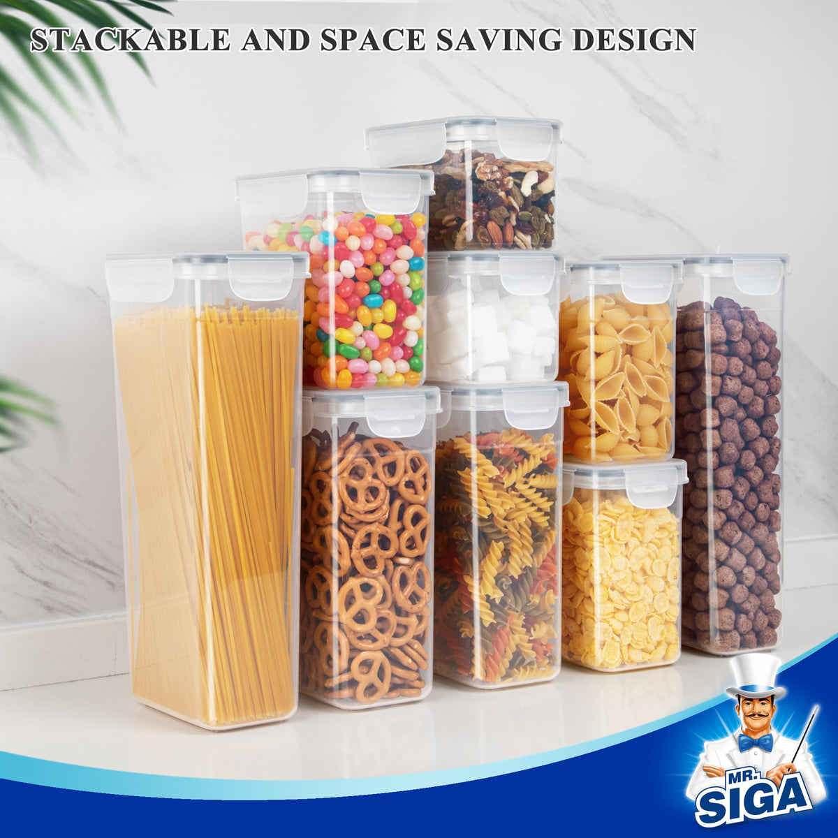 MR.SIGA 12 Pack Airtight Food Storage Container Set for Pantry Organization