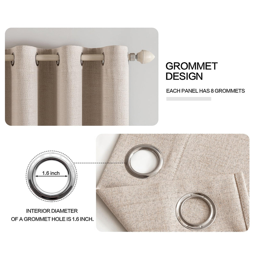 MIULEE 100% Blackout Linen Curtains for Bedroom 52x84 Inches Natural Beige