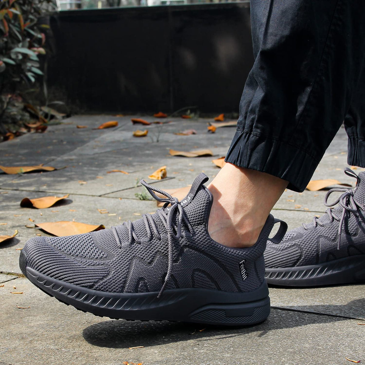 Feethit Mens Non Slip Running Shoes Walking Slip on Sneakers Dark Gray