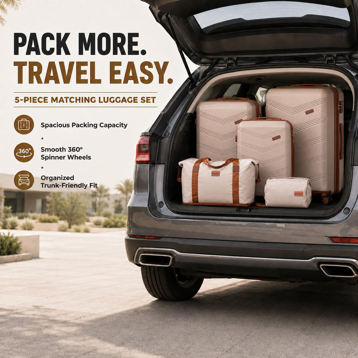 CONCEPTEN Expandable Luggage Sets 5 Piece Suitcases with Spinner Wheels