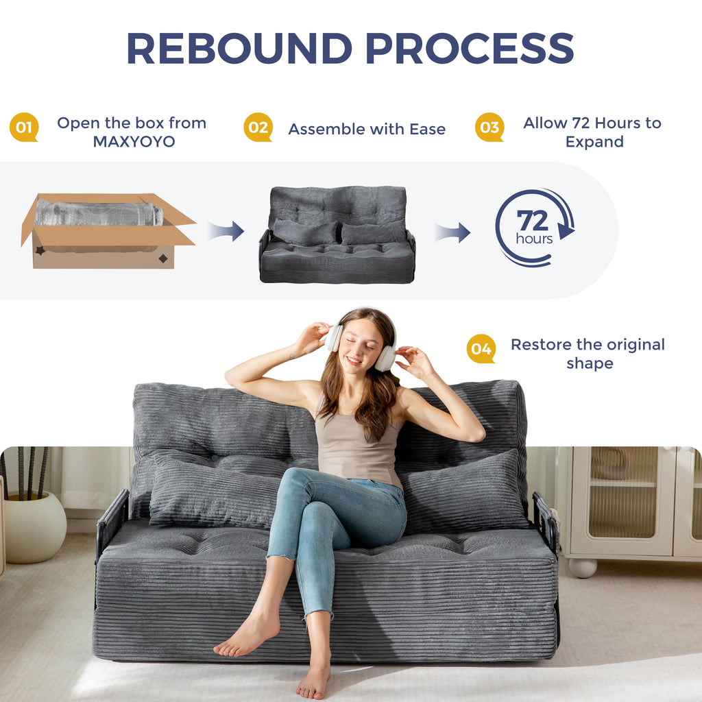 MAXYOYO Adjustable Folding Sofa Bed Couch with 2 Pillows, Dark Grey