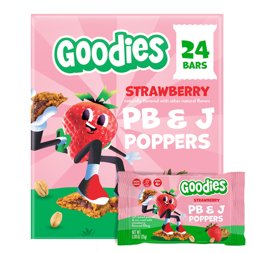 Goodies Strawberry PB&J Poppers, Soft Baked Kids Snack Bars, 24 Bars