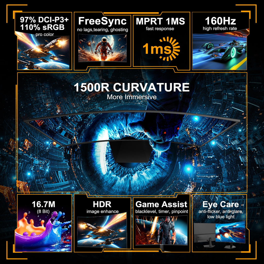 SANSUI 24 Inch Curved Gaming Monitor up to 160Hz MPRT 1ms Computer Monitor