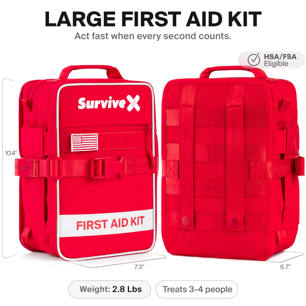 SurviveX Large First Aid Kit, Emergency Kit for 3-4 People