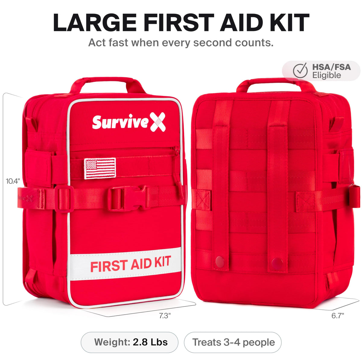 SurviveX Large First Aid Kit, Emergency Kit for 3-4 People