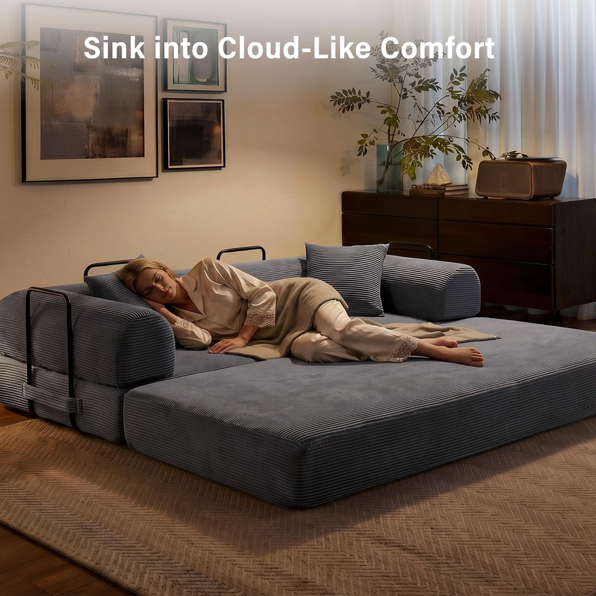 79" Convertible Sofa Bed, Boneless Sleeper Futon Couch for Living Room