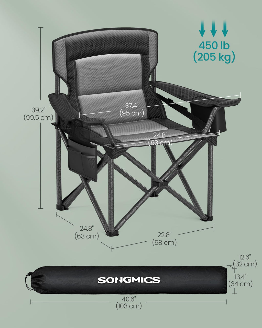 SONGMICS Folding Camping Chair, Max. Load Capacity 451.9 lb