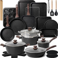 Kikcoin 31 Piece Pots and Pans Set Non Stick Kitchen Cookware Sets