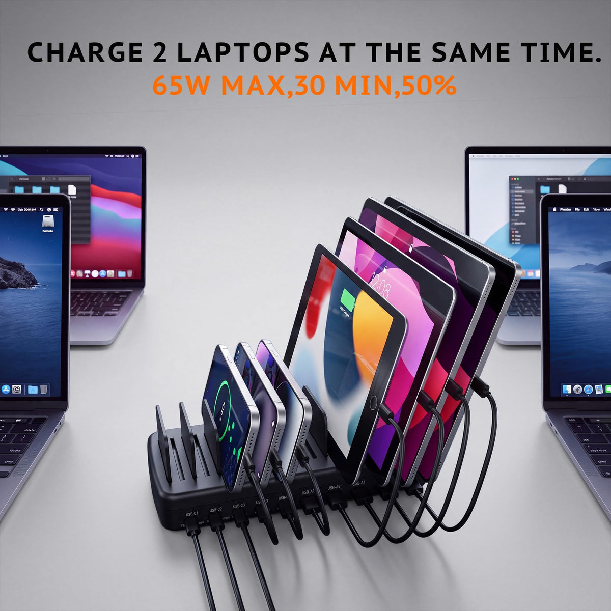 Charging Station for Multiple Devices, Adjustable Dividers Charger Dock