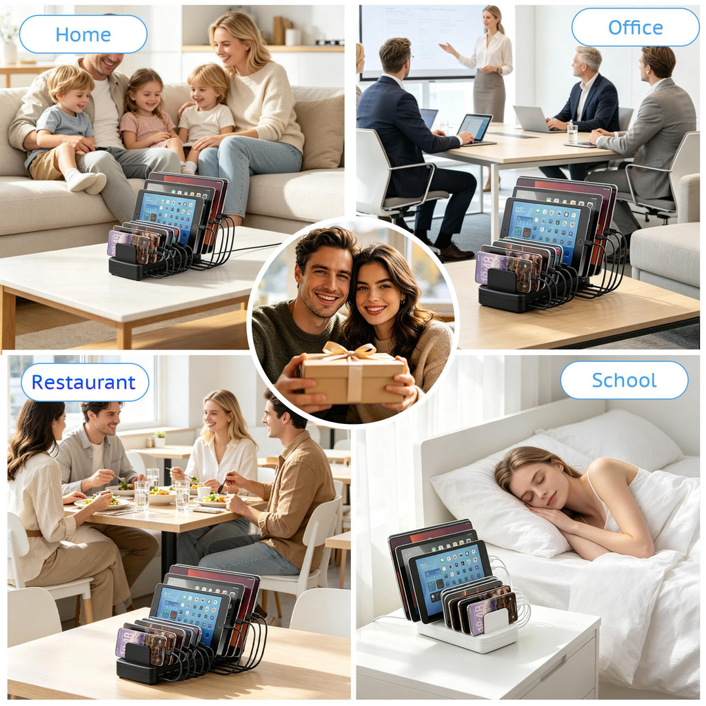 Charging Station for Multiple Devices, Adjustable Dividers Charger Dock