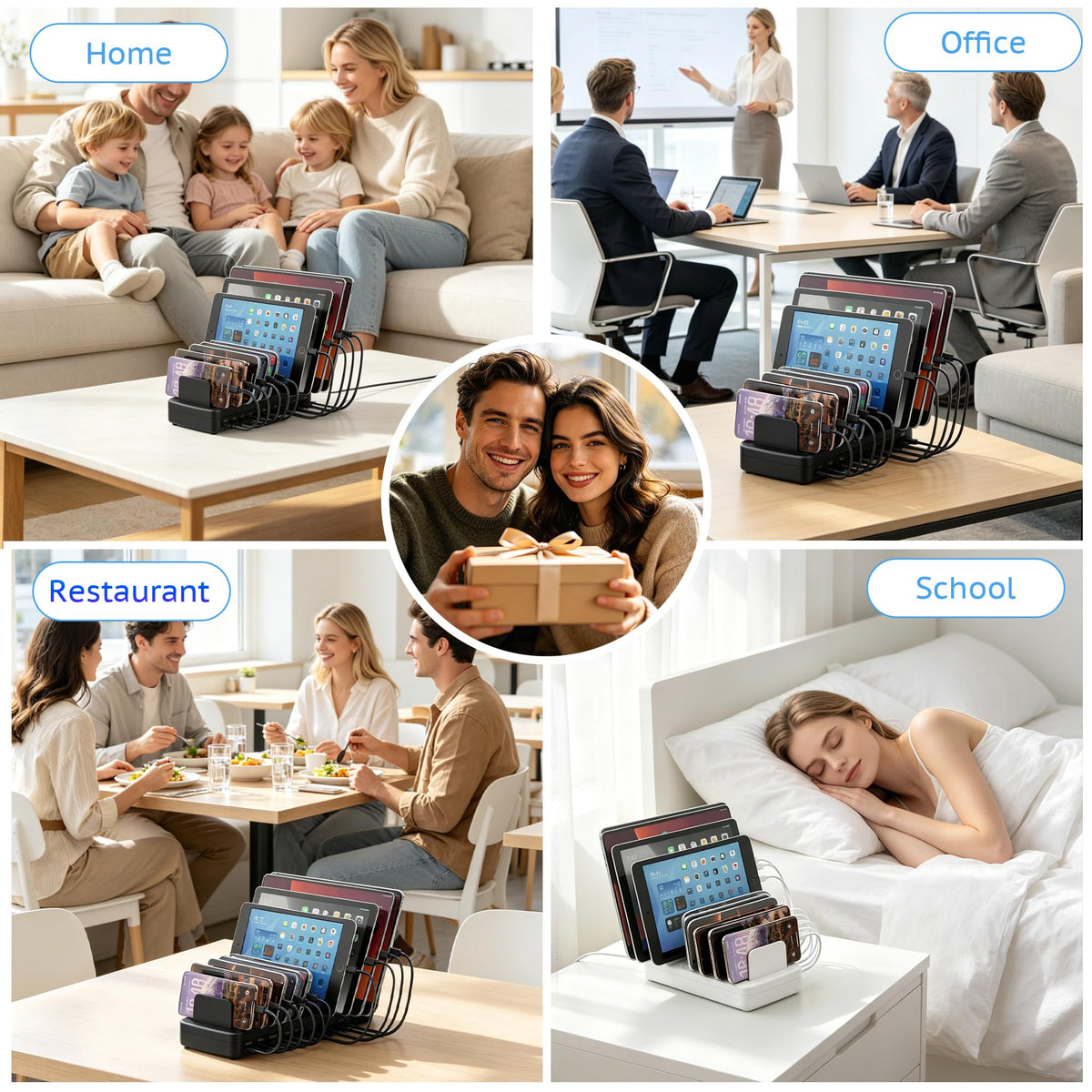 Charging Station for Multiple Devices, Adjustable Dividers Charger Dock