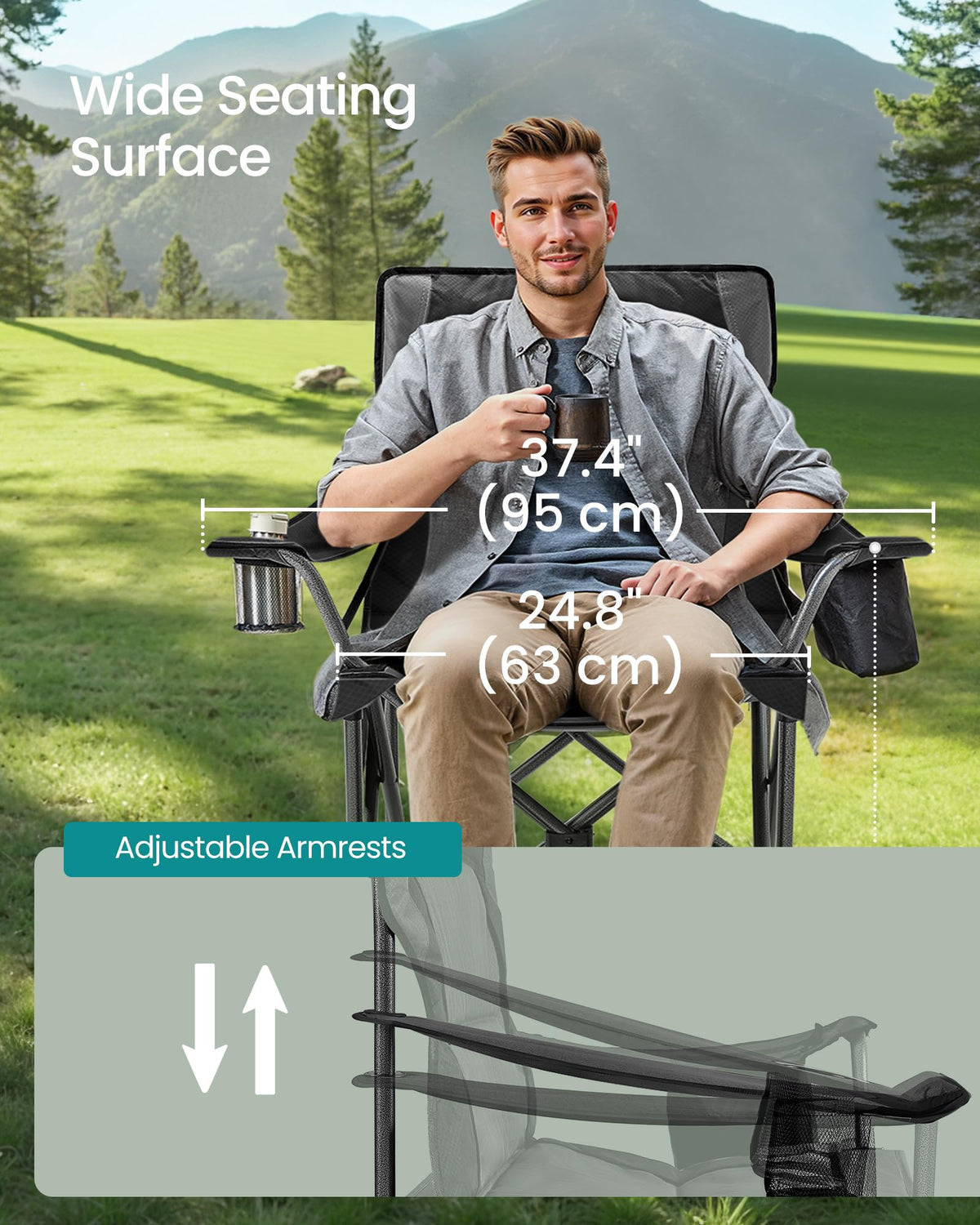 SONGMICS Folding Camping Chair, Max. Load Capacity 451.9 lb