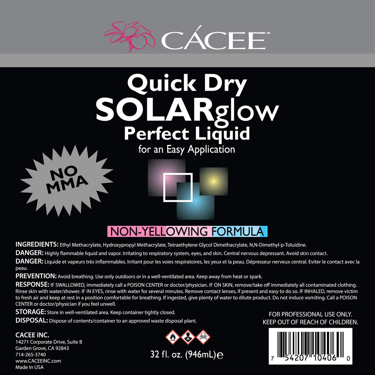 Cacee's Fast Setting Acrylic Nail Liquid Monomer, Acrylic Powder Compatible, Non-Yellowing Monomer Acrylic Nail Liquid, Quick Dry for Professional Acrylic Nails (32 fl. oz)