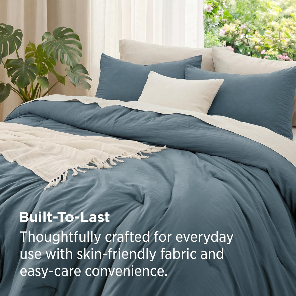 Bedsure Oversized King Comforter Prewashed Bedding 3Pcs Slate Blue 120"x98"
