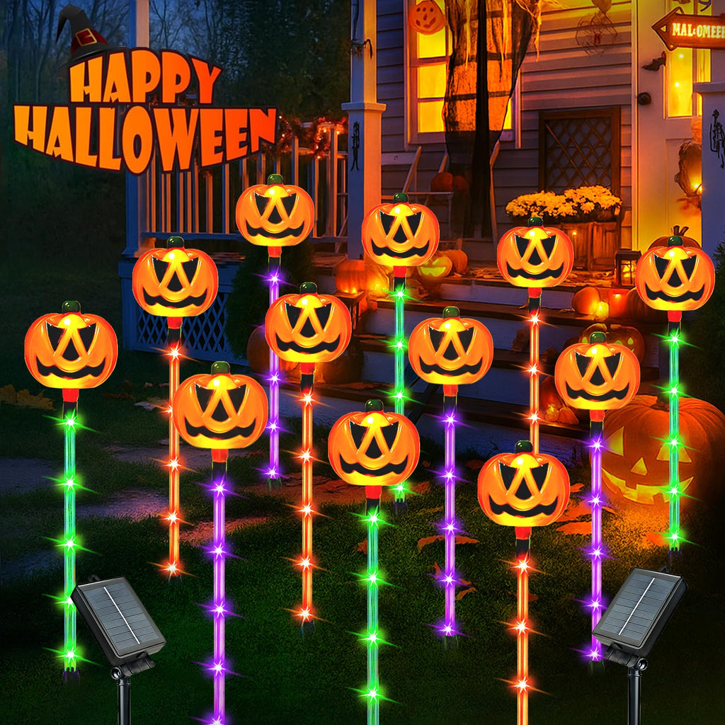 12 Pack Solar Pumpkin Lights Outdoor Waterproof for Halloween Decorations