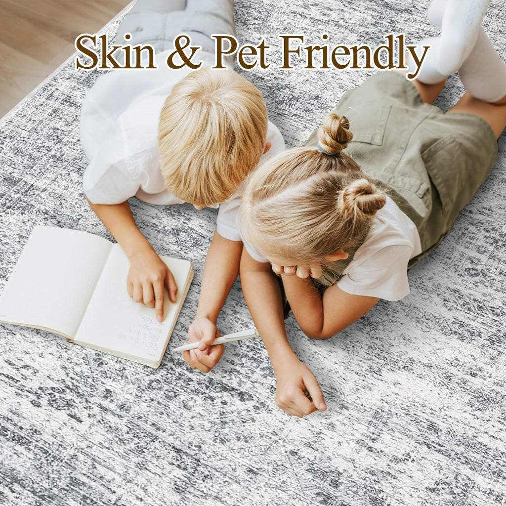 Soalmost Washable Area Rug 8x10 Large Soft Grey Rugs for Living Room