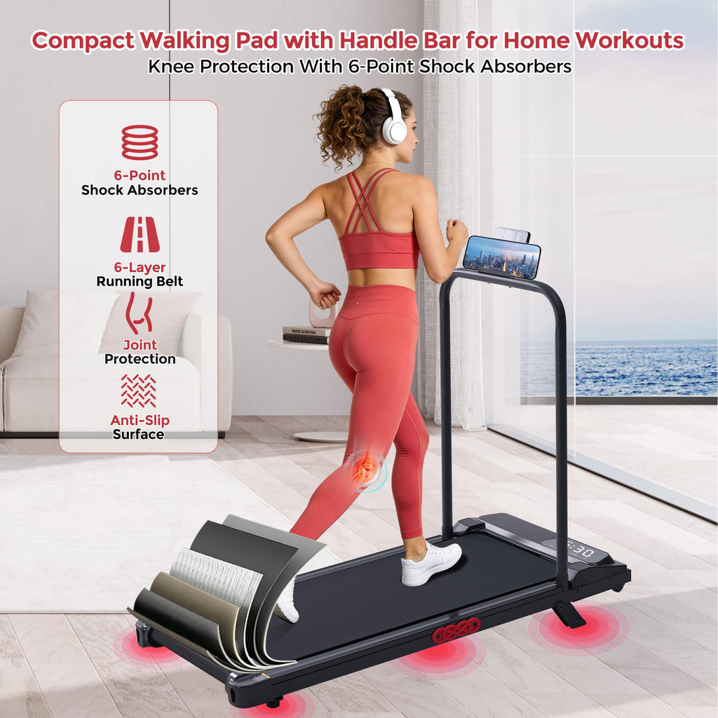 MCRG Walking Pad with Incline, Portable Treadmill with Handle Bar for Home
