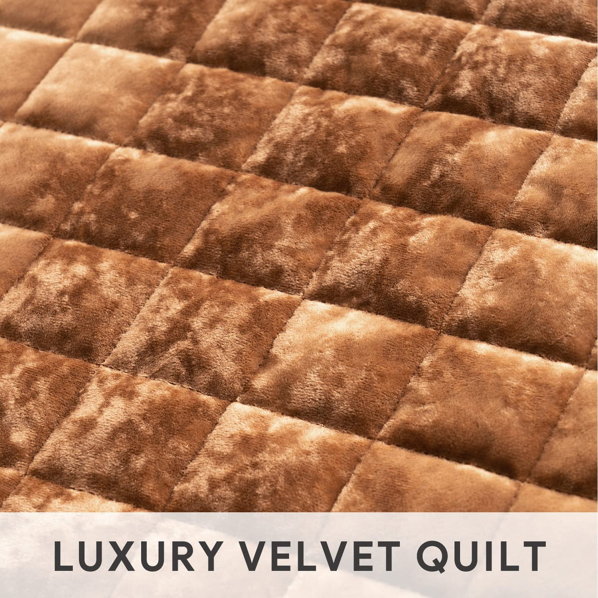 RECYCO Channel Box Stitch Velvet Quilt Set, King Size, Rusty Burnt Orange