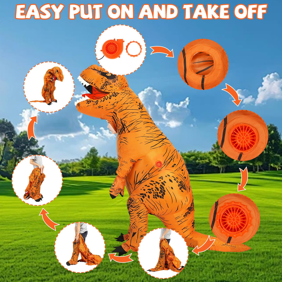 Inflatable Dinosaur Costume Kids, Durable T-REX Costume for Halloween,Brown