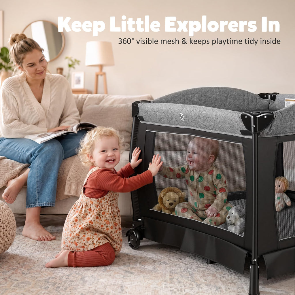 TODEFULL 4 in 1 Foldable Pack and Play with Bassinet & Changing Table