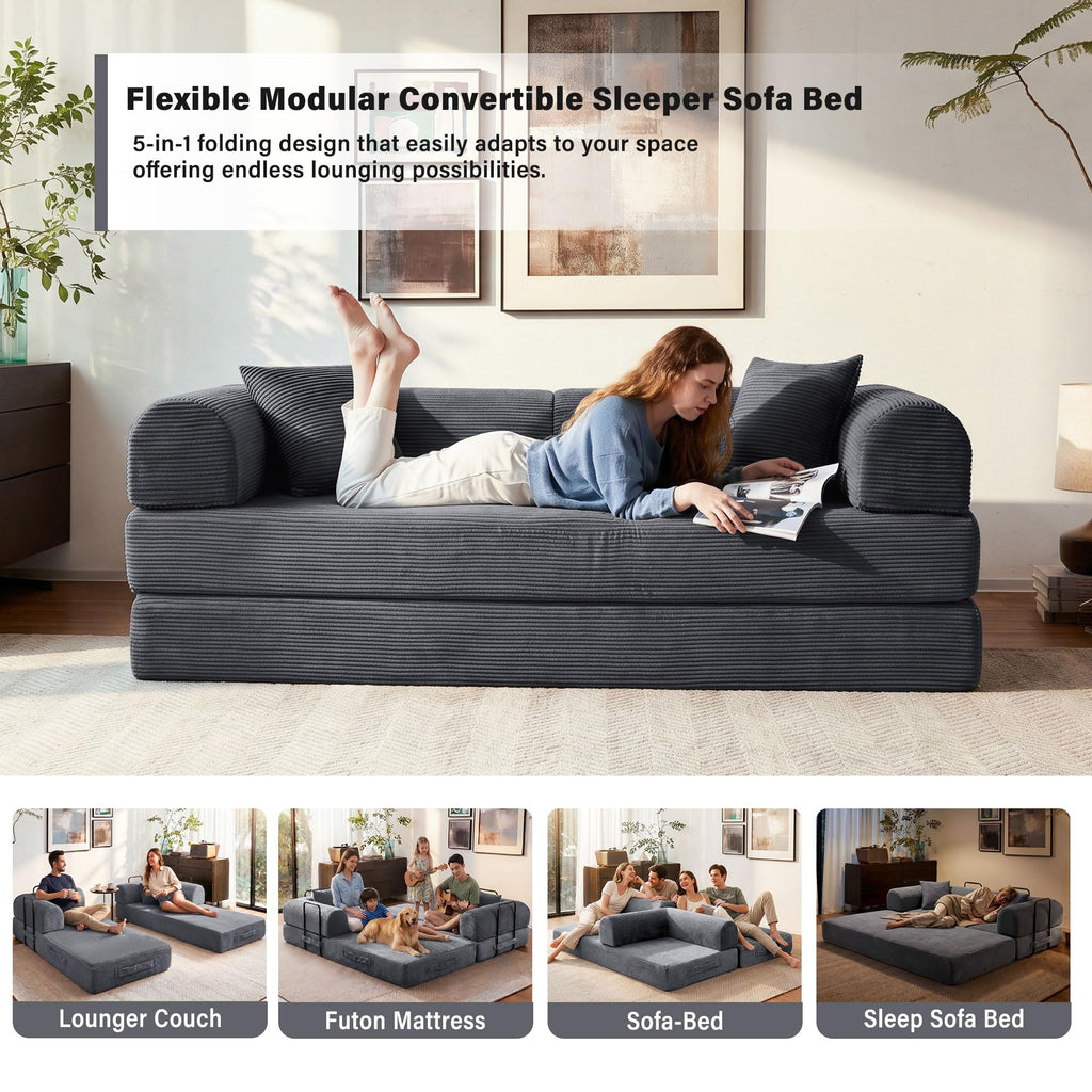 79" Convertible Sofa Bed, Boneless Sleeper Futon Couch for Living Room