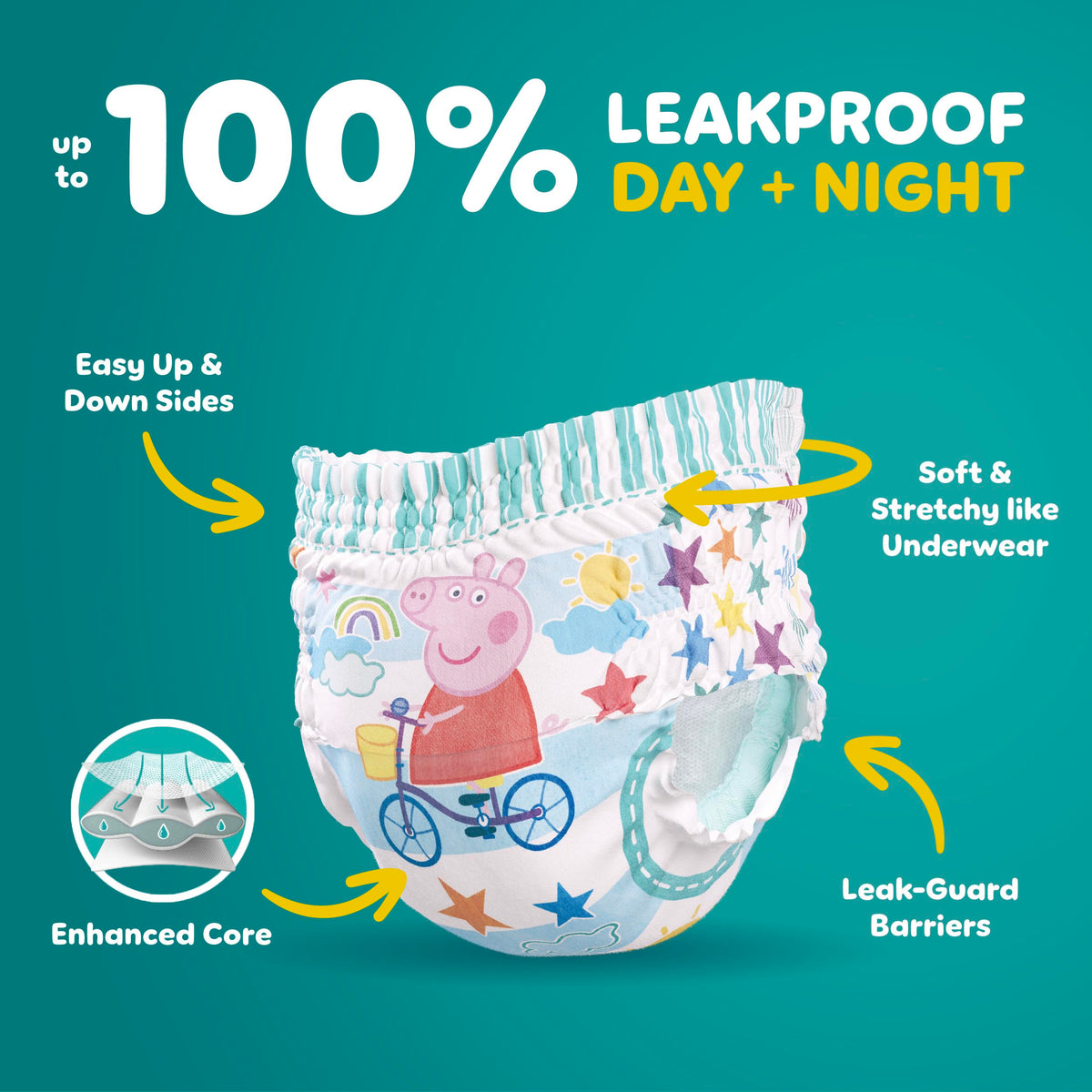Easy Ups Girls & Boys Potty Training Pants, Size 4 (2T-3T), 140 Count, Peppa Pig Absorbent Pull Up Training Underwear, Up to 100% Leakproof Day and Night, Hypoallergenic