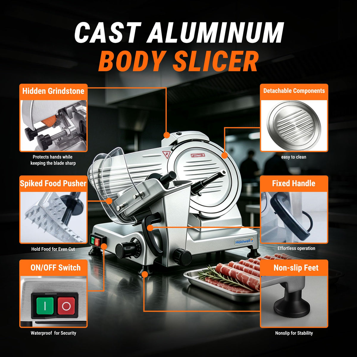 240W Electric Meat Slicer Commercial, 10" Adjustable Carbon Steel Blade