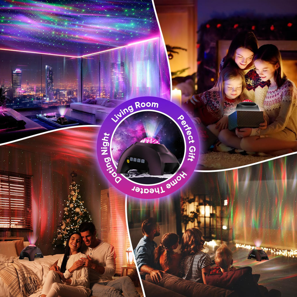 Northern Galaxy Light Aurora Projector with 33 Light Effects, Night Lights LED Star Projector for Bedroom Nebula Lamp, Remote Control, White Noises, Bluetooth Speaker for Parties Black