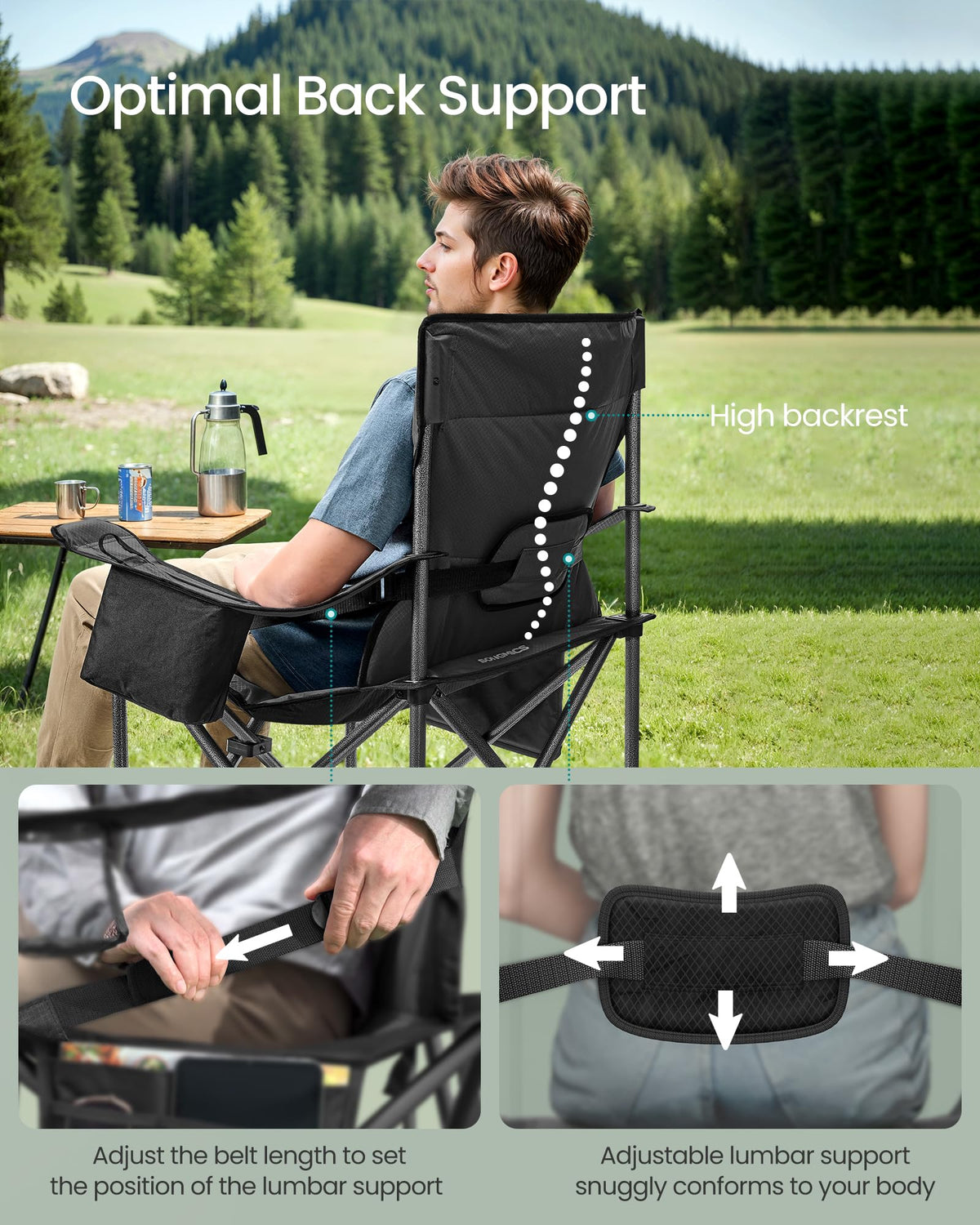 SONGMICS Folding Camping Chair, Max. Load Capacity 451.9 lb