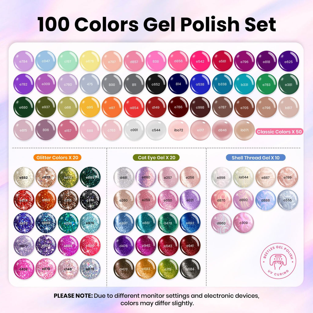 Beetles Gel Nail Polish Set, 119 PCS 100 Colors Gel Polish Kit with Base