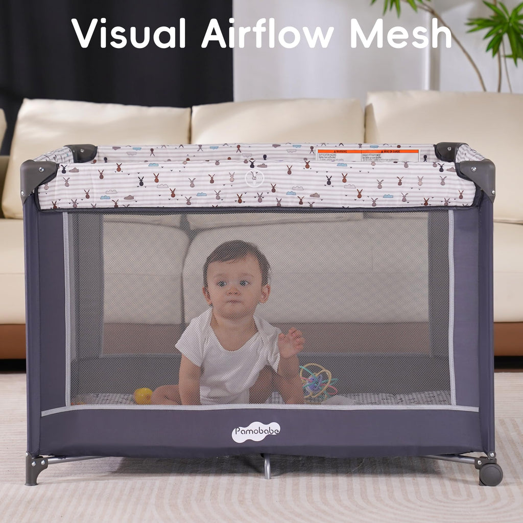Pamo Babe Pack and Play with Bassinet, Portable Playard for Baby