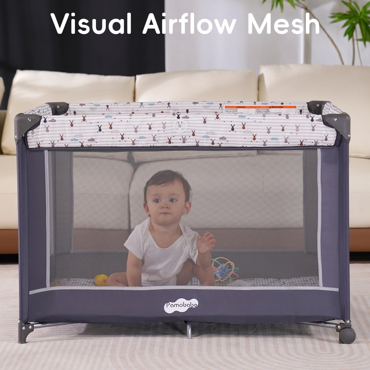 Pamo Babe Pack and Play with Bassinet, Portable Playard for Baby