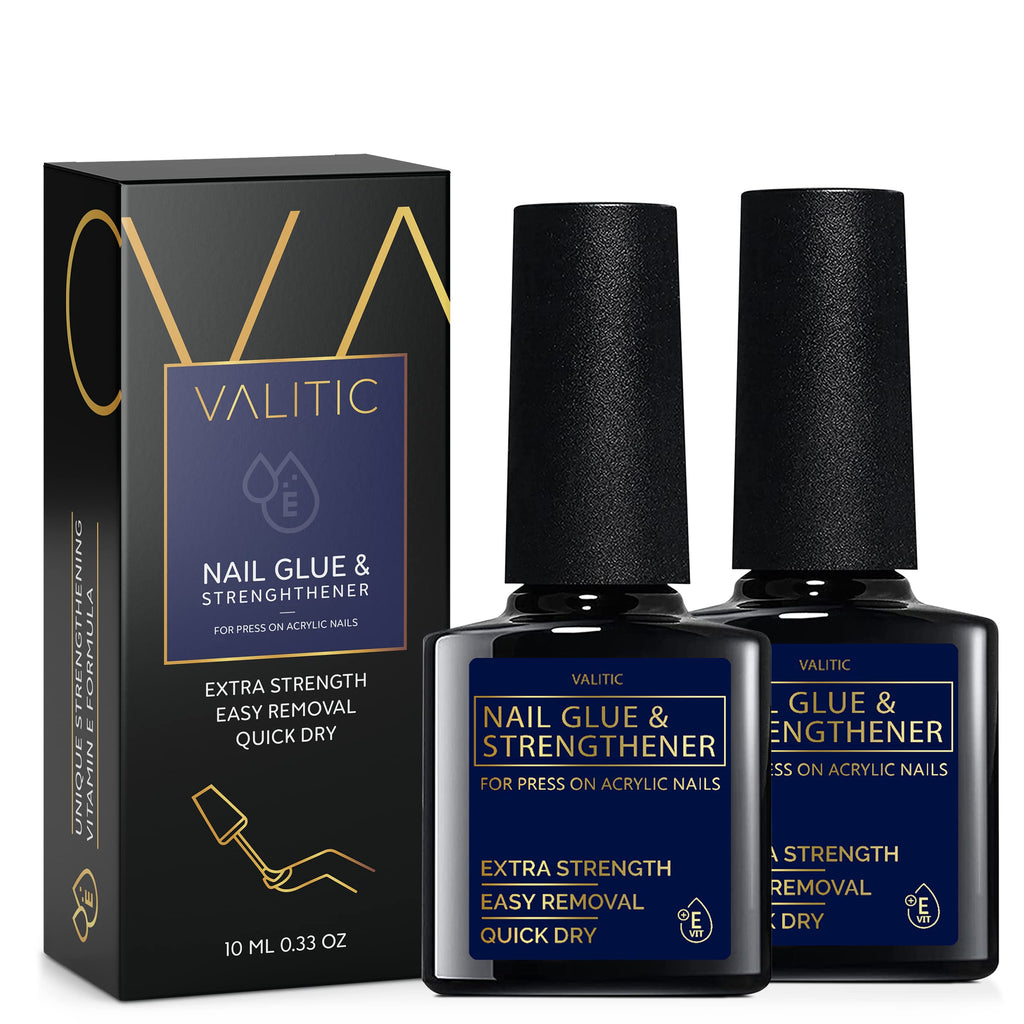 VALITIC Strong Nail Glue and Strengthener for Press Ons, 2 Pack