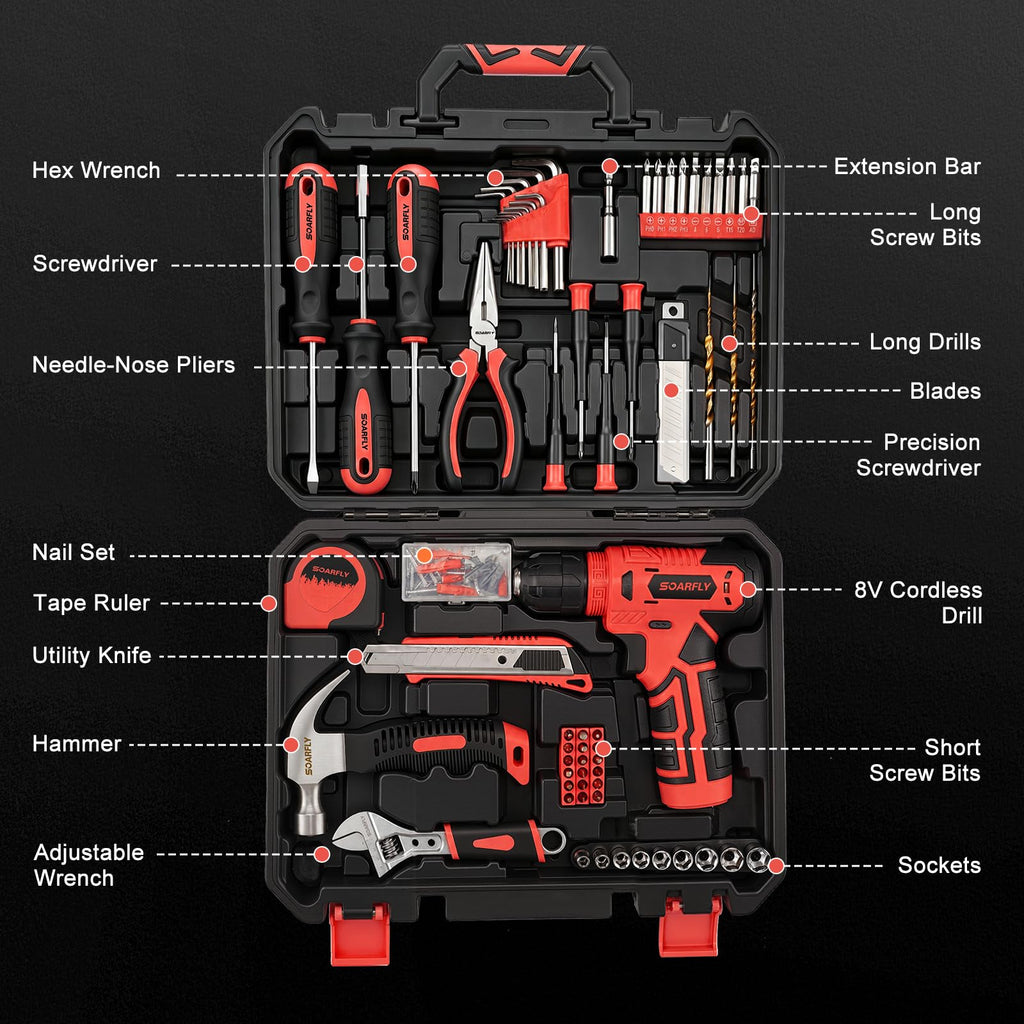 157-Piece Tool Set, 8V Cordless Drill Set, Hand Tool Kit for Men and Women