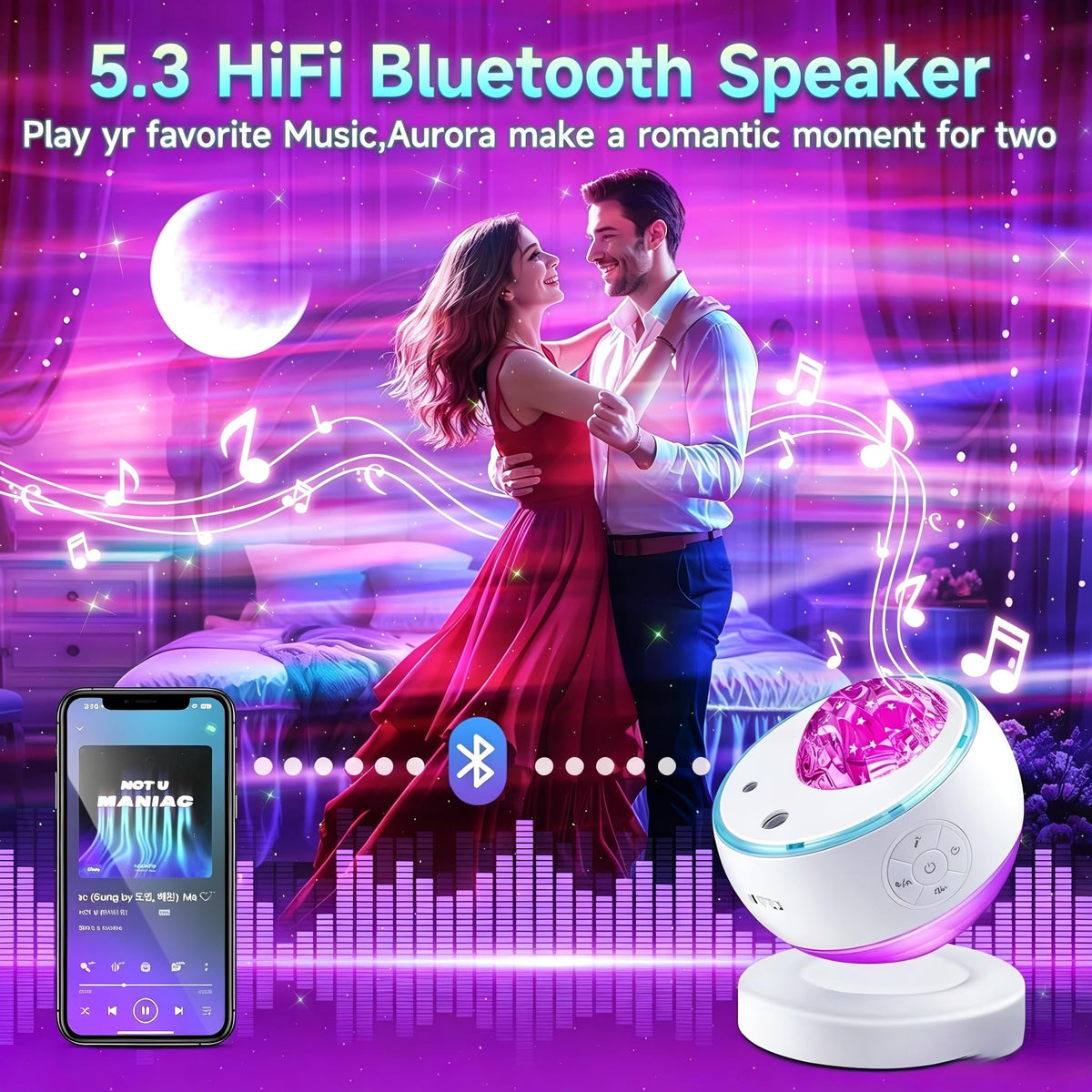 LED Galaxy Projector Sound Machine Aurora Night Light Projector with 30 Sounds,16 Colors Bluetooth Speaker, Remote Timer Teen Girl Gift Trendy Stuff Led Lights for Bedroom Sensory Light for Autism