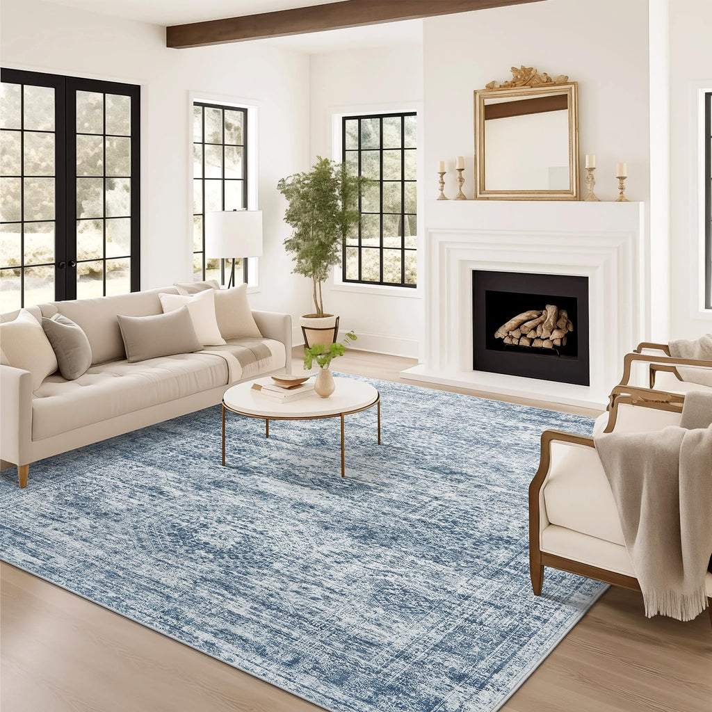 Soalmost Washable Area Rug 8x10 Large Soft Blue Rugs for Living Room