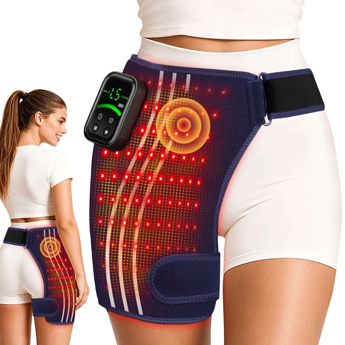 RELEXNOW Cordless Red Light Therapy for Hip with Heat & Vibration, Portable