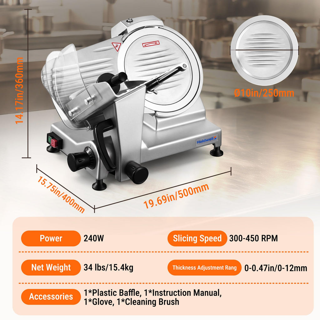 240W Electric Meat Slicer Commercial, 10" Adjustable Carbon Steel Blade