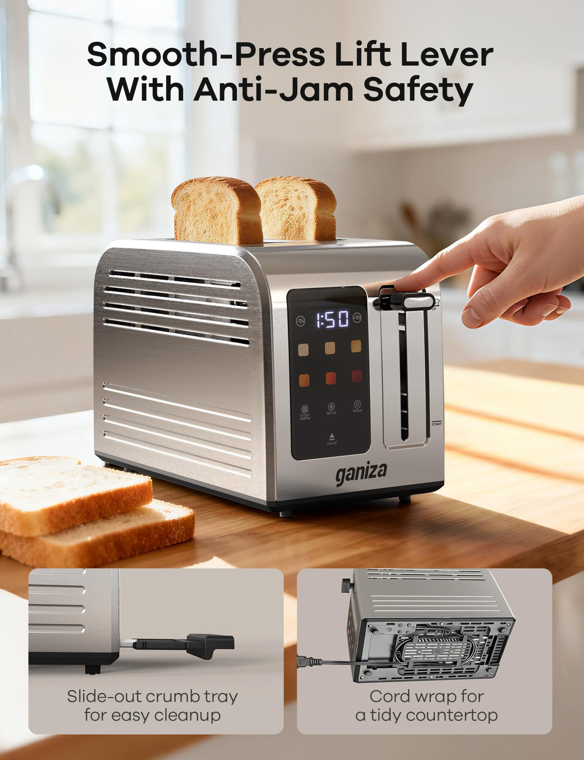 Ganiza Toaster 2 Slice with Touchscreen Smart Toasters Wide Slot, Max 925W
