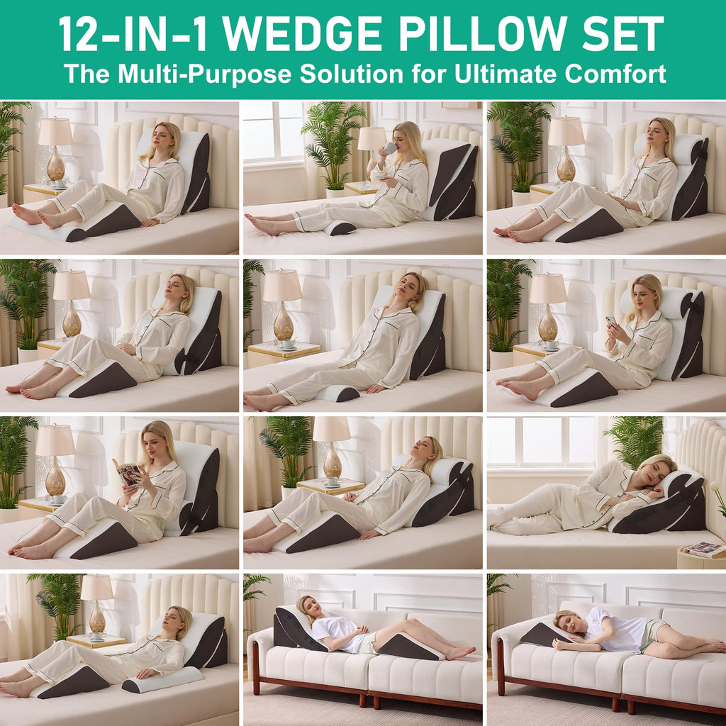 Bambulex 4PCS Wedge Pillow Set for After Surgery, White/Grey
