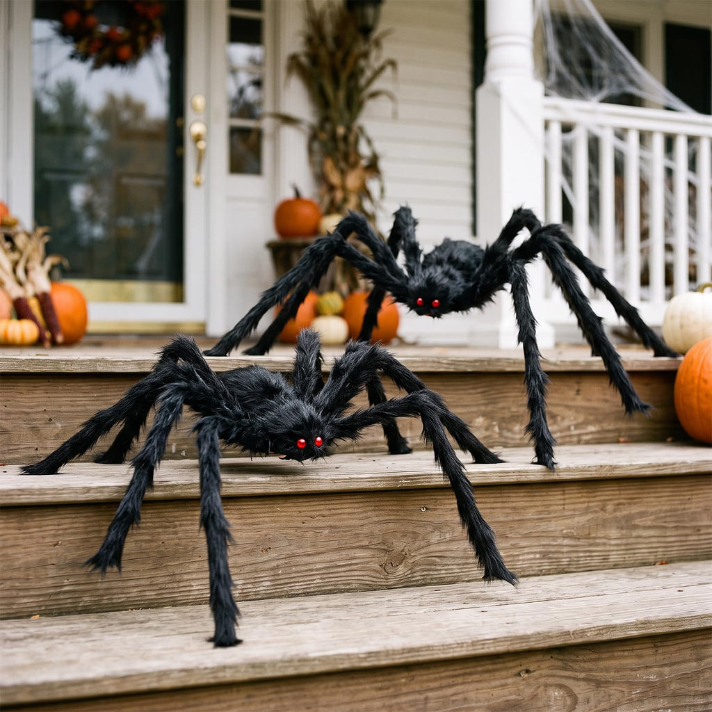 F-TECK 2 Pack 5 Ft Giant Black Spiders for Outdoor Halloween Decorations