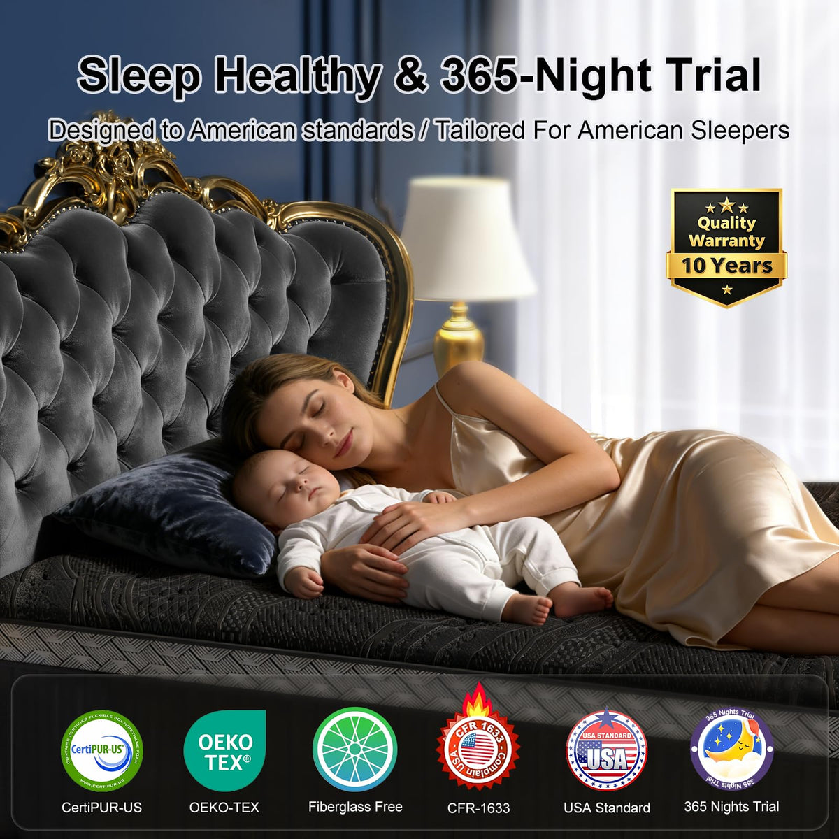 16 Inch King Size Mattress, Upgraded Luxury Hybrid King Mattress In A Box with 7-Zone Support for Cool Night & Pressure Relief, Motion Isolation, Designed in the USA, 365-Night Trial, Medium Firm