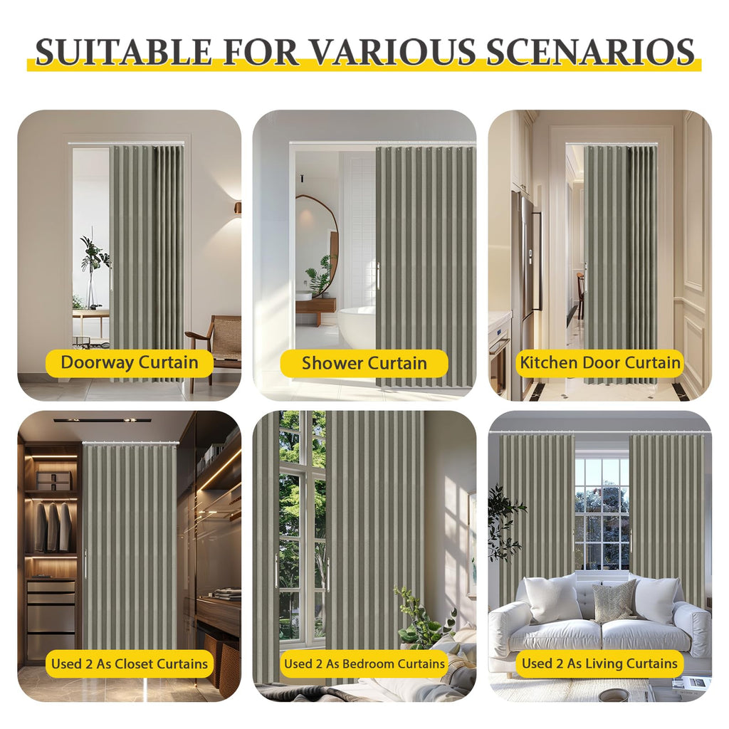 AJAZZ Blackout Accordion Door Magnetic Door Curtain Folding Closet Doors Curtain Invisible for Bedroom Room Living Room Doorway, Grey 42" W x 78" L, 1 Panel